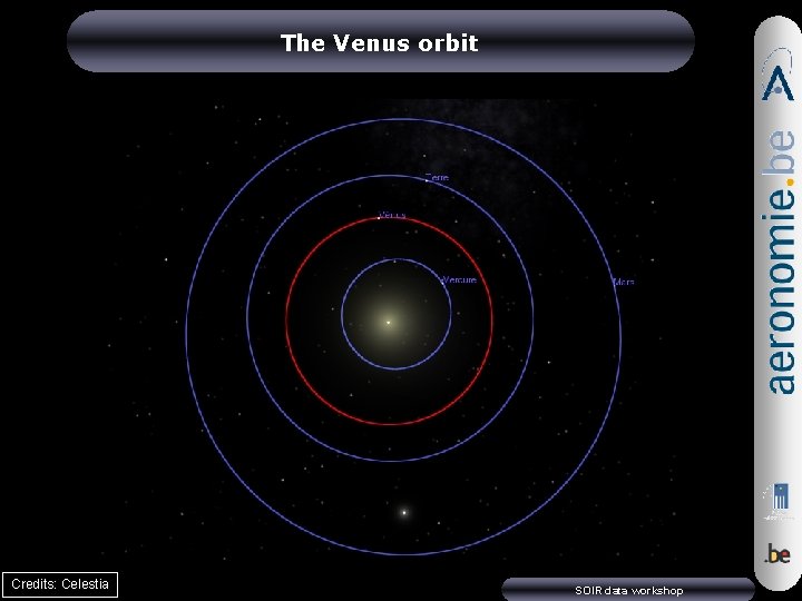 The Venus orbit Credits: Celestia SOIR data workshop 