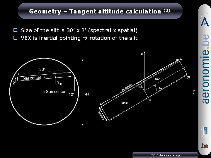Geometry – Tangent altitude calculation (2) q Size of the slit is 30’ x