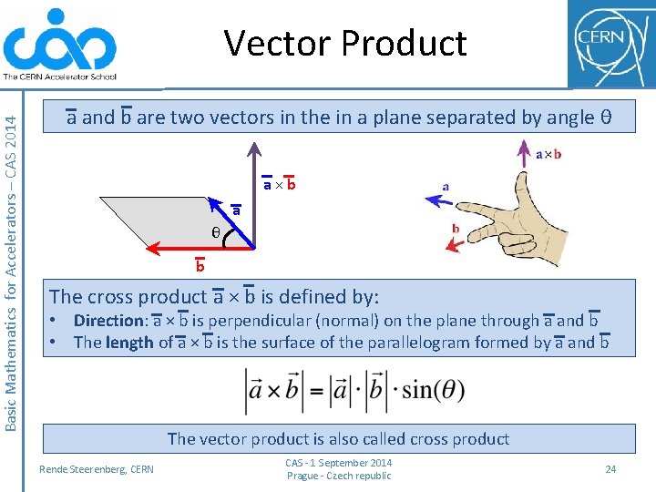 Basic Mathematics for Accelerators – CAS 2014 Vector Product a and b are two