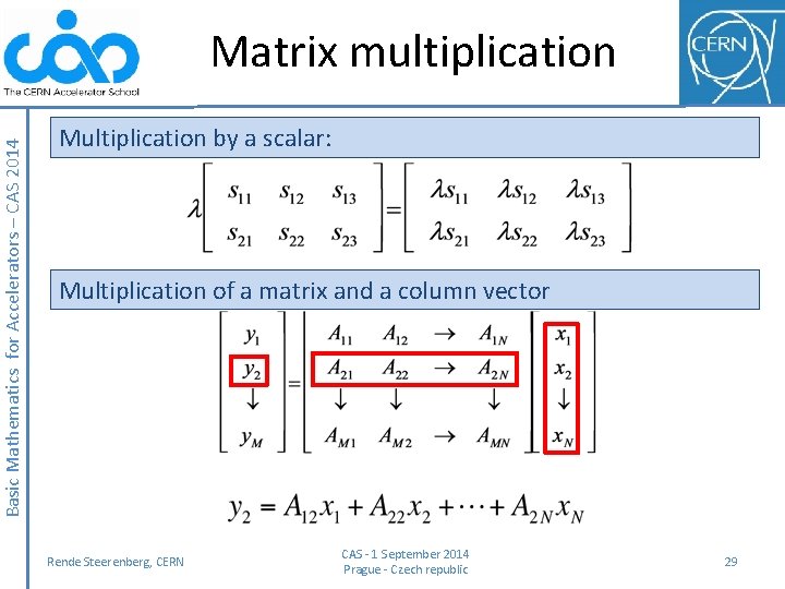 Basic Mathematics for Accelerators – CAS 2014 Matrix multiplication Multiplication by a scalar: Multiplication