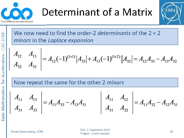 Basic Mathematics for Accelerators – CAS 2014 Determinant of a Matrix We now need