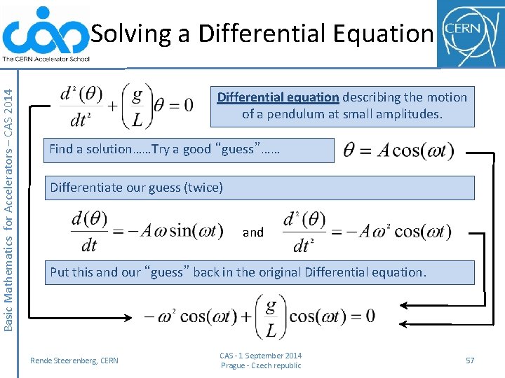Basic Mathematics for Accelerators – CAS 2014 Solving a Differential Equation Differential equation describing