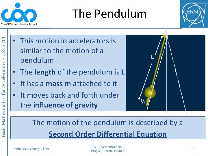 Basic Mathematics for Accelerators – CAS 2014 The Pendulum • This motion in accelerators