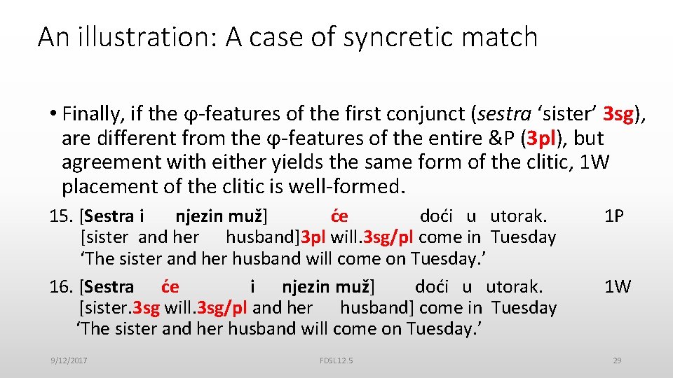 An illustration: A case of syncretic match • Finally, if the ϕ-features of the