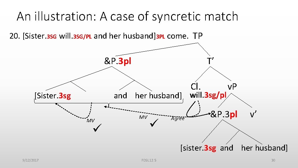 An illustration: A case of syncretic match 20. [Sister. 3 SG will. 3 SG/PL