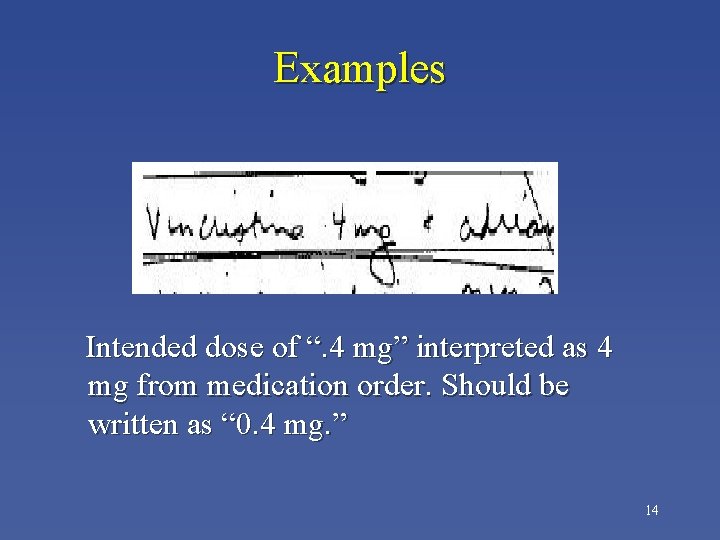 Examples Intended dose of “. 4 mg” interpreted as 4 mg from medication order.