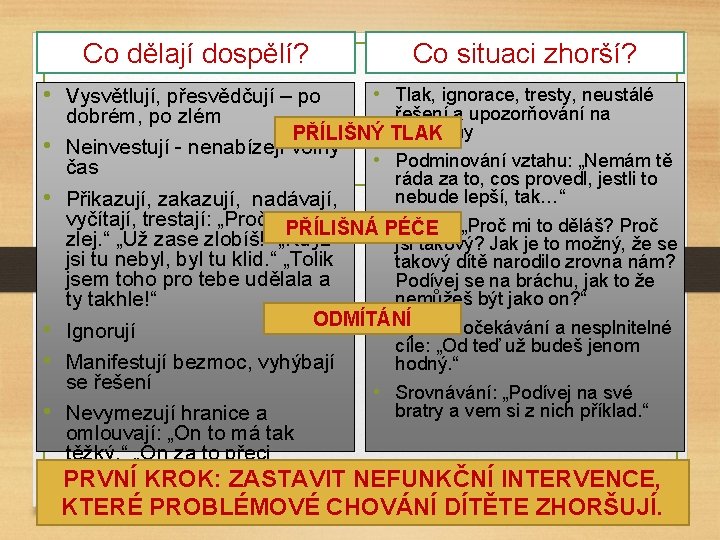 Co dělají dospělí? • Vysvětlují, přesvědčují – po • • • Co situaci zhorší?