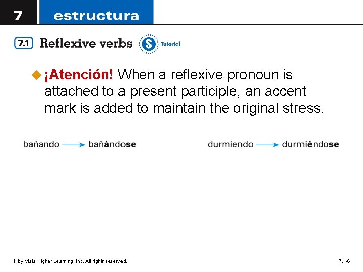 u ¡Atención! When a reflexive pronoun is attached to a present participle, an accent