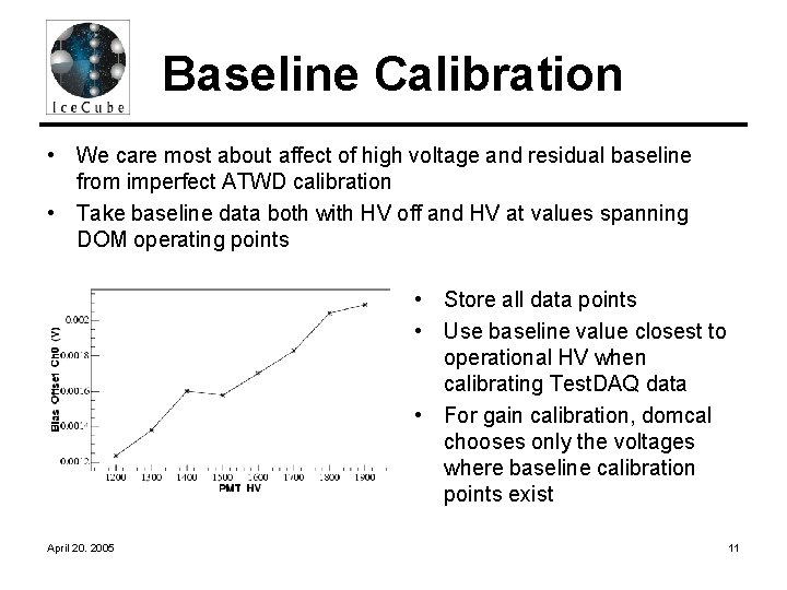 Baseline Calibration • We care most about affect of high voltage and residual baseline