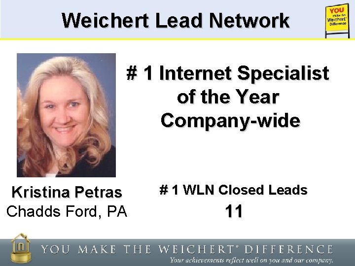 Weichert Lead Network # 1 Internet Specialist of the Year Company-wide Kristina Petras Chadds