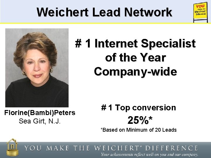 Weichert Lead Network # 1 Internet Specialist of the Year Company-wide Florine(Bambi)Peters Sea Girt,