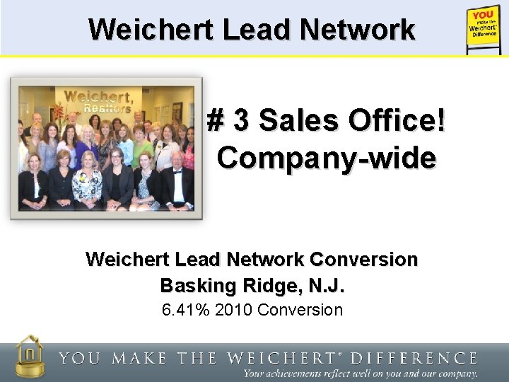 Weichert Lead Network # 3 Sales Office! Company-wide Weichert Lead Network Conversion Basking Ridge,