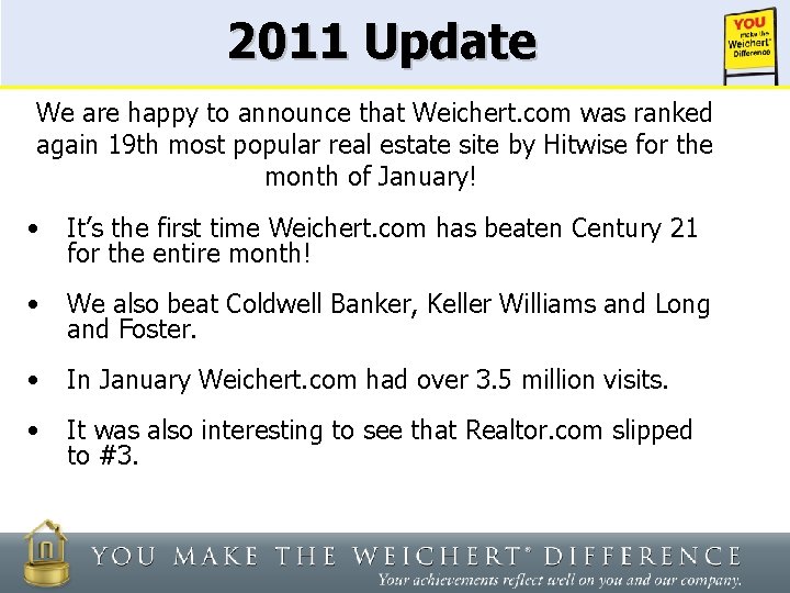 2011 Update We are happy to announce that Weichert. com was ranked again 19