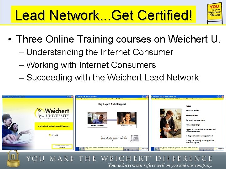 Lead Network. . . Get Certified! • Three Online Training courses on Weichert U.