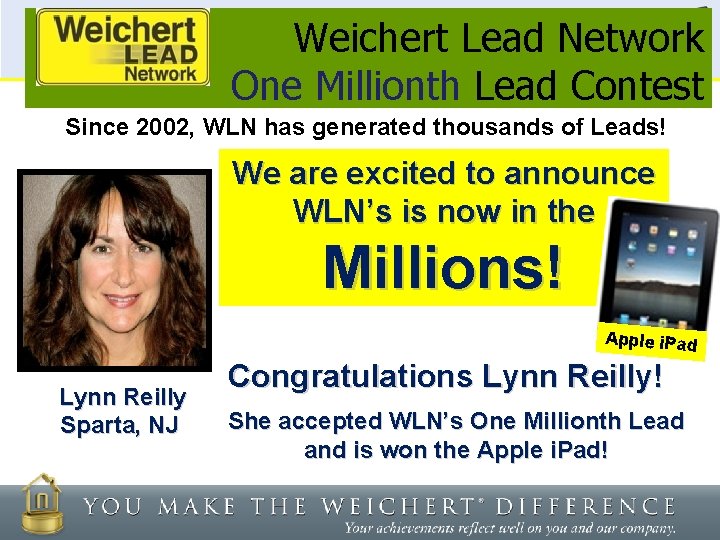 Weichert Lead Network One Millionth Lead Contest Since 2002, WLN has generated thousands of