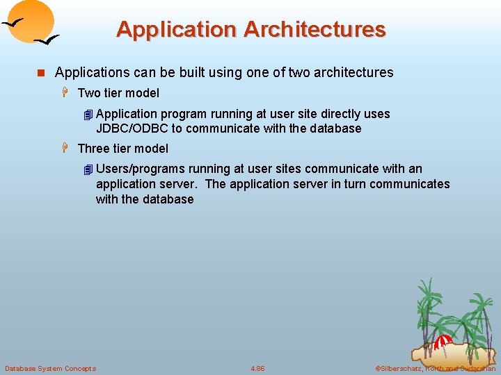 Application Architectures n Applications can be built using one of two architectures H Two