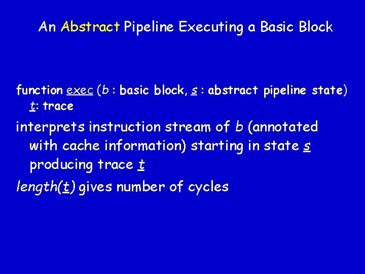 An Abstract Pipeline Executing a Basic Block function exec (b : basic block, s