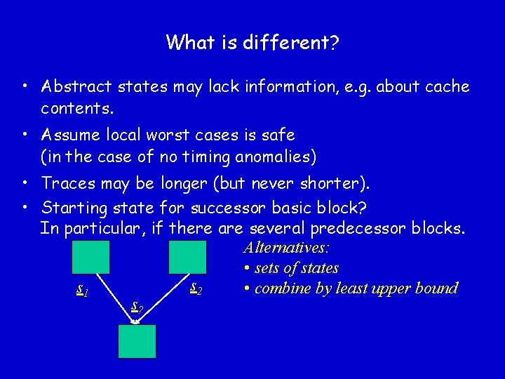 What is different? • Abstract states may lack information, e. g. about cache contents.
