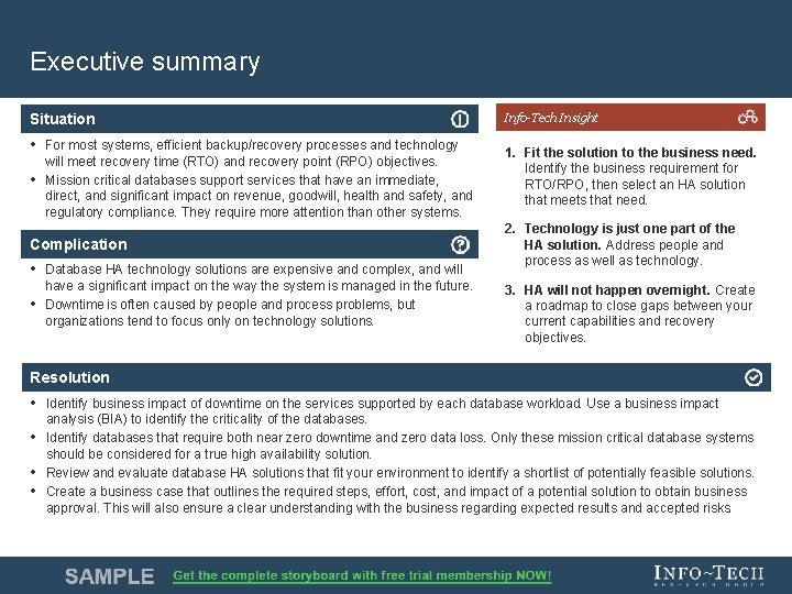 Executive summary Situation • For most systems, efficient backup/recovery processes and technology • will