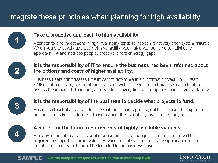 Integrate these principles when planning for high availability 1 2 Take a proactive approach