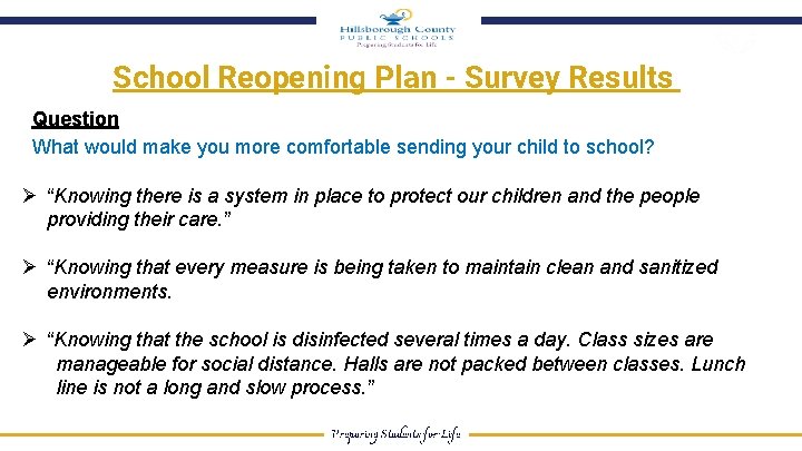 School Reopening Plan - Survey Results Question What would make you more comfortable sending