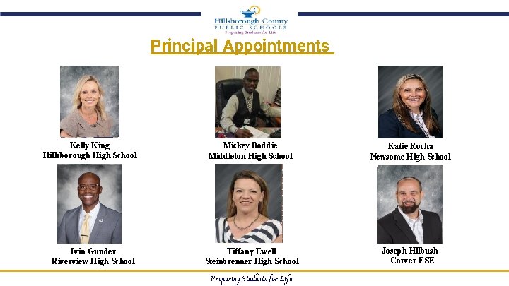 Principal Appointments Kelly King Hillsborough High School Ivin Gunder Riverview High School Mickey Boddie