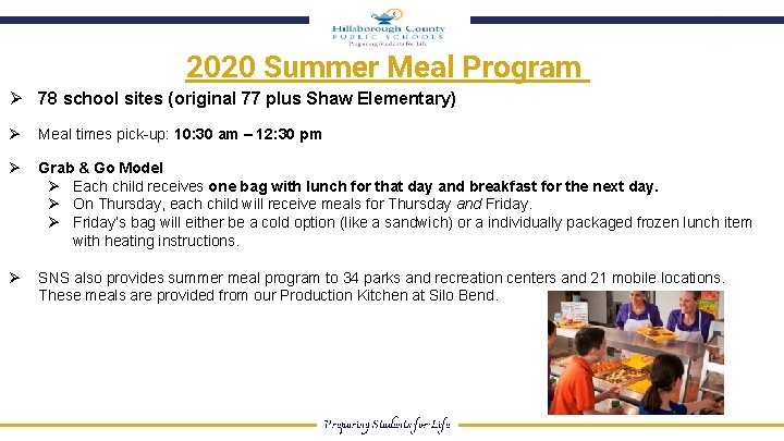 2020 Summer Meal Program Ø 78 school sites (original 77 plus Shaw Elementary) Ø