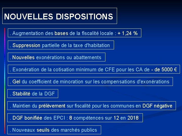  NOUVELLES DISPOSITIONS. Augmentation des bases de la fiscalité locale : + 1, 24