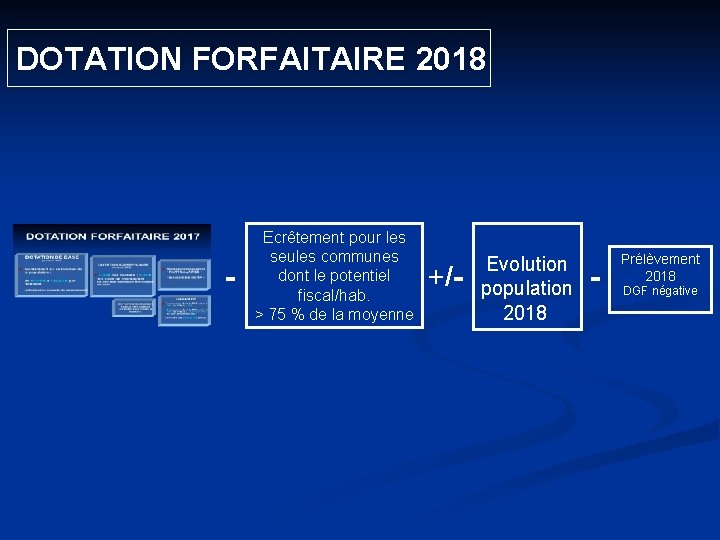  DOTATION FORFAITAIRE 2018 Ecrêtement pour les seules communes dont le potentiel fiscal/hab. >