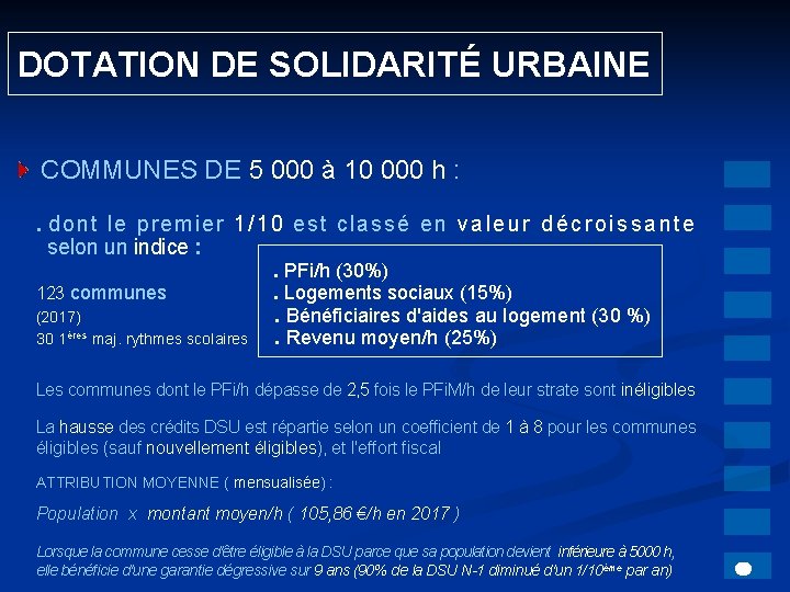 DOTATION DE SOLIDARITÉ URBAINE COMMUNES DE 5 000 à 10 000 h :