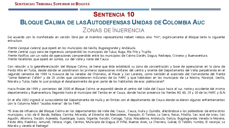 SENTENCIAS TRIBUNAL SUPERIOR DE BOGOTÁ SENTENCIA 10 BLOQUE CALIMA DE LAS AUTODEFENSAS UNIDAS DE