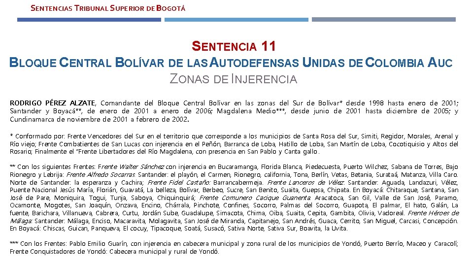 SENTENCIAS TRIBUNAL SUPERIOR DE BOGOTÁ SENTENCIA 11 BLOQUE CENTRAL BOLÍVAR DE LAS AUTODEFENSAS UNIDAS