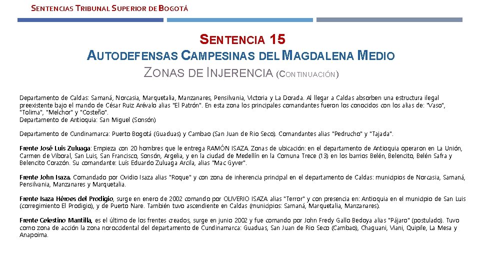 SENTENCIAS TRIBUNAL SUPERIOR DE BOGOTÁ SENTENCIA 15 AUTODEFENSAS CAMPESINAS DEL MAGDALENA MEDIO ZONAS DE