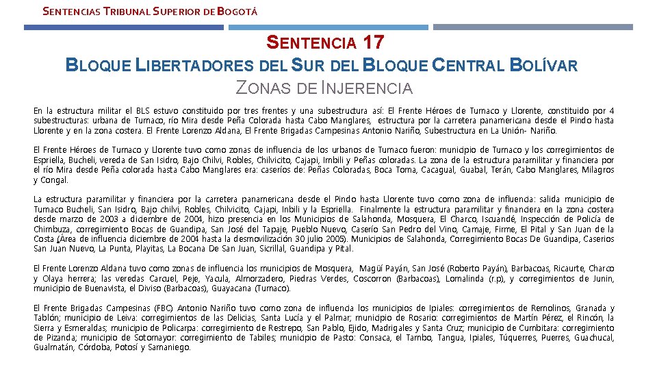 SENTENCIAS TRIBUNAL SUPERIOR DE BOGOTÁ SENTENCIA 17 BLOQUE LIBERTADORES DEL SUR DEL BLOQUE CENTRAL