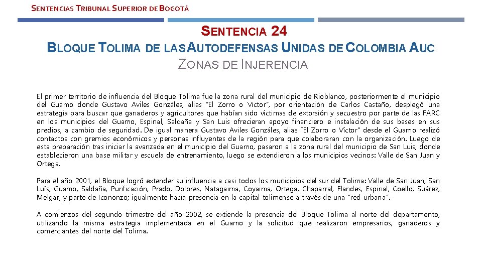 SENTENCIAS TRIBUNAL SUPERIOR DE BOGOTÁ SENTENCIA 24 BLOQUE TOLIMA DE LAS AUTODEFENSAS UNIDAS DE