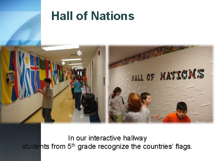 Hall of Nations In our interactive hallway students from 5 th grade recognize the