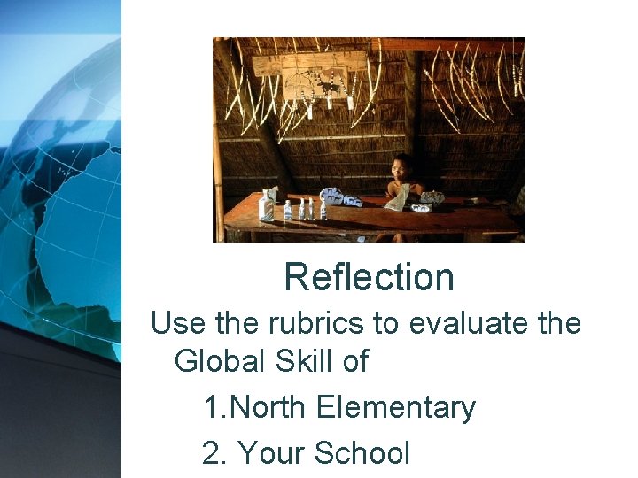 Reflection Use the rubrics to evaluate the Global Skill of 1. North Elementary 2.
