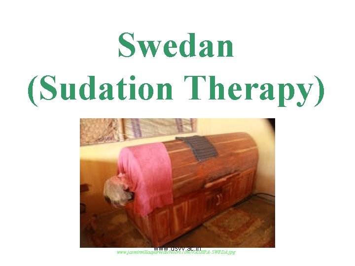 Swedan (Sudation Therapy) www. dsvv. ac. in www. jasminvillaayurvedicresort. com/VASHPA-SWEDA. jpg 