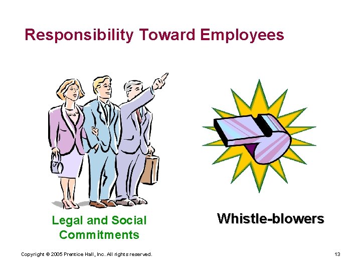 Responsibility Toward Employees Legal and Social Commitments Copyright © 2005 Prentice Hall, Inc. All