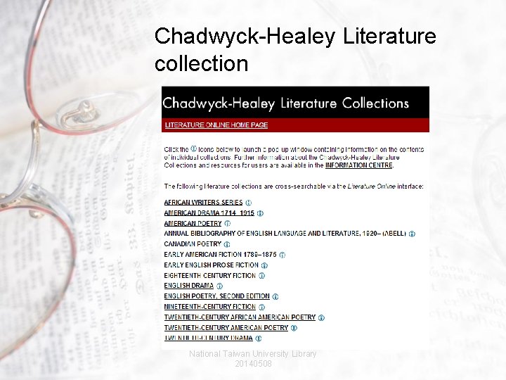 Chadwyck-Healey Literature collection National Taiwan University Library 20140508 