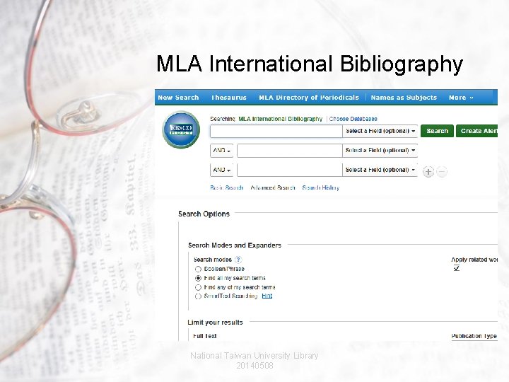 MLA International Bibliography National Taiwan University Library 20140508 