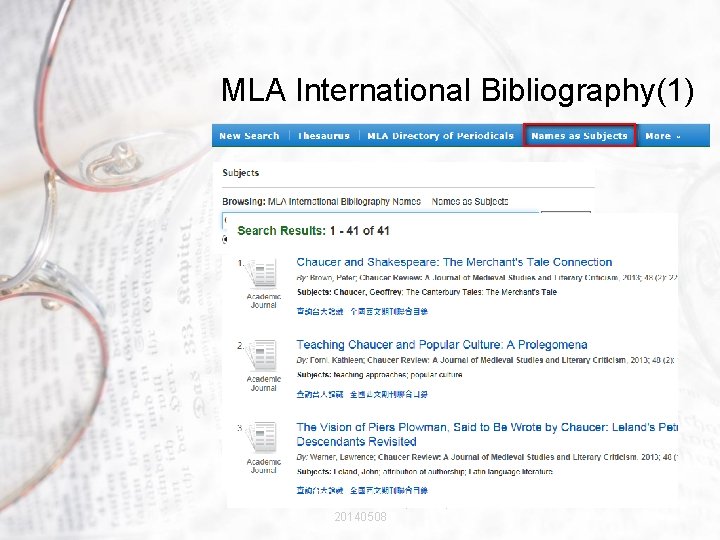 MLA International Bibliography(1) National Taiwan University Library 20140508 