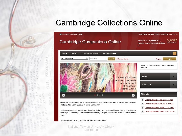 Cambridge Collections Online National Taiwan University Library 20140508 