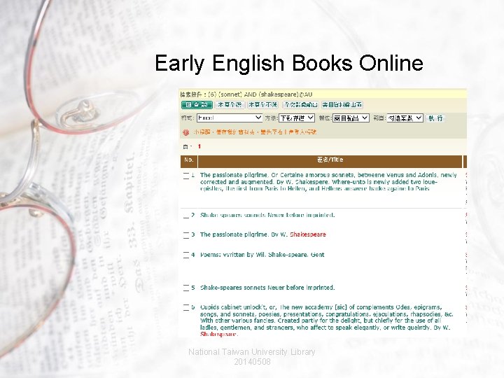 Early English Books Online National Taiwan University Library 20140508 