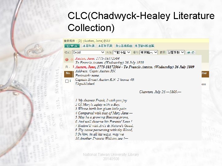 CLC(Chadwyck-Healey Literature Collection) National Taiwan University Library 20140508 