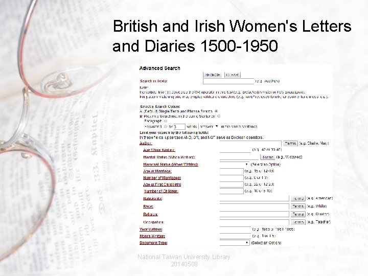 British and Irish Women's Letters and Diaries 1500 -1950 National Taiwan University Library 20140508