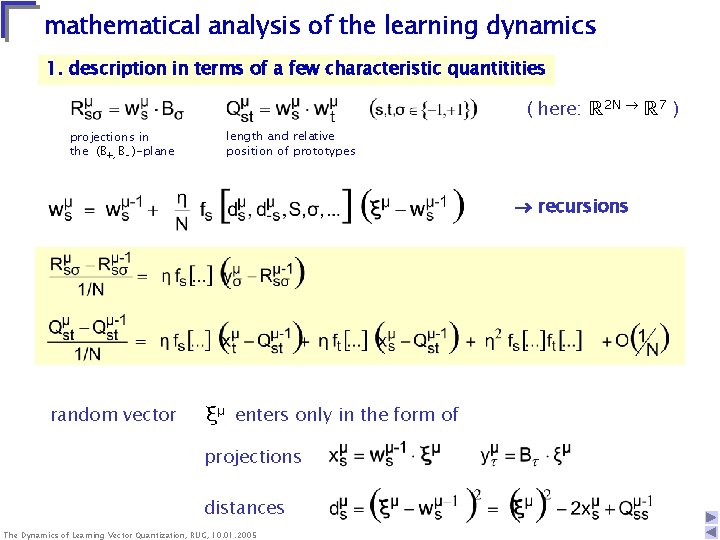 mathematical analysis of the learning dynamics 1. description in terms of a few characteristic mathematical analysis of the learning dynamics 1. description in terms of a few characteristic