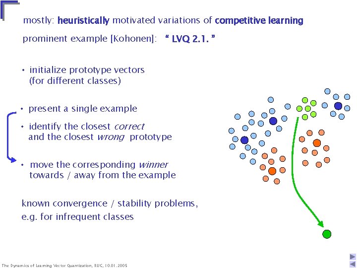 mostly: heuristically motivated variations of competitive learning prominent example [Kohonen]: “ LVQ 2. 1.