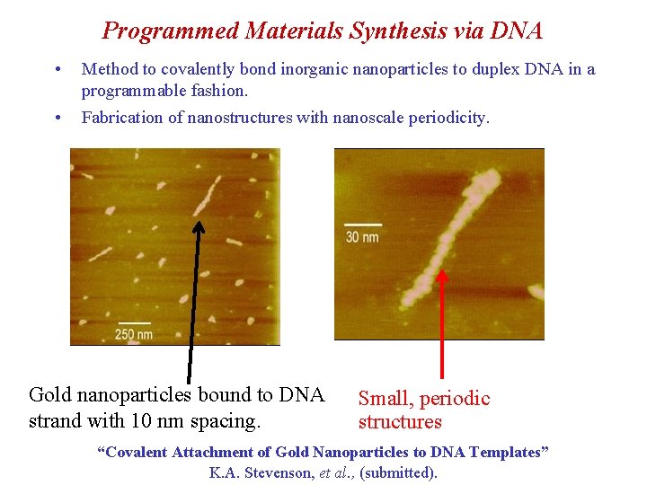 Programmed Materials Synthesis via DNA • • Method to covalently bond inorganic nanoparticles to