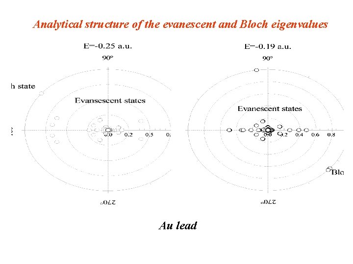 Analytical structure of the evanescent and Bloch eigenvalues Au lead 